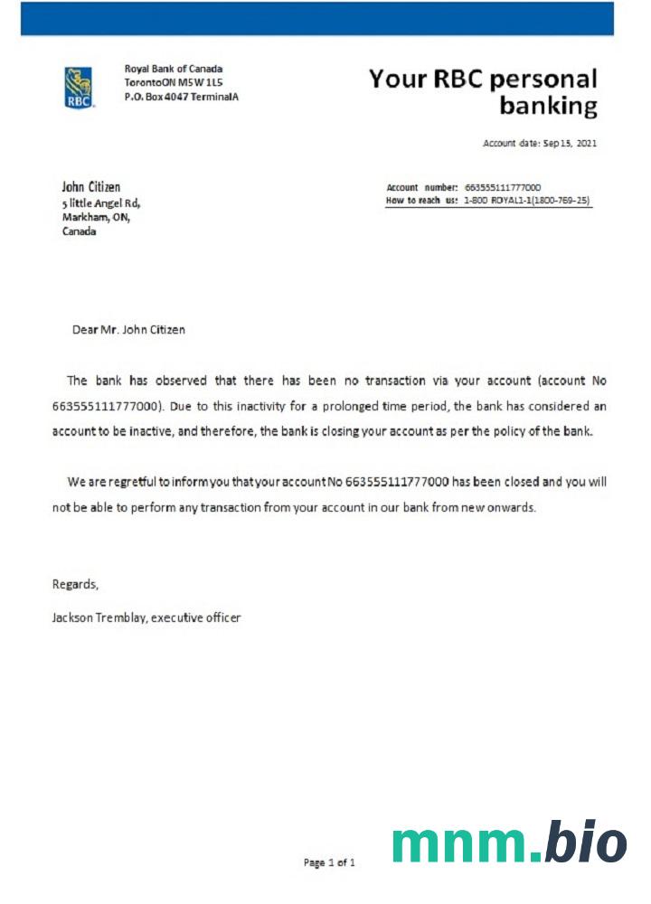 Przykład zamknięcia RBC w Kanadzie w formatach Word i PDF
